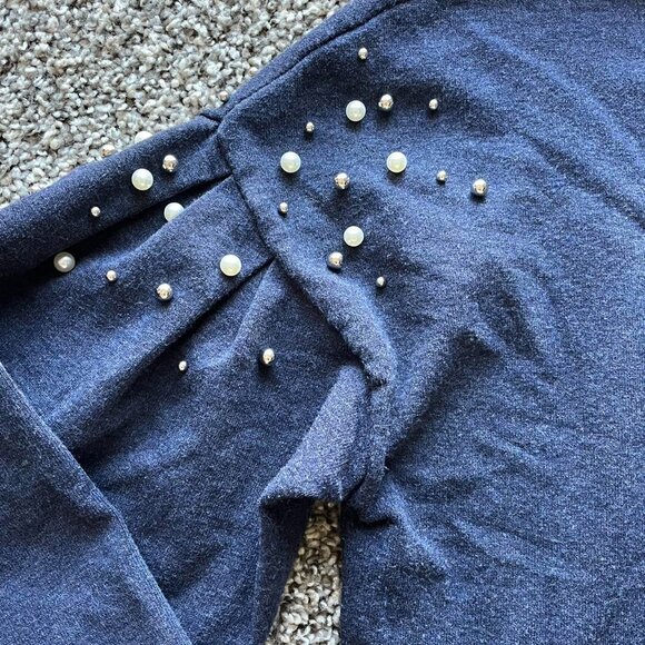 INC International Blouse Womens XL Navy Blue Pearl Embellished Long Sleeve Shirt - Picture 3 of 7
